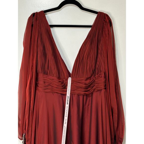 Mac Duggal Red Chiffon Open Sleeve A Line Gown Garnet Size 14 NWT 67414 Romantic - Picture 4 of 16